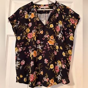 LOFT Floral Top Size M Tie Neck